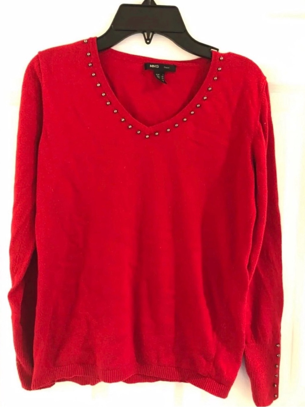 MNG Red V‑Neck Studded Sweater